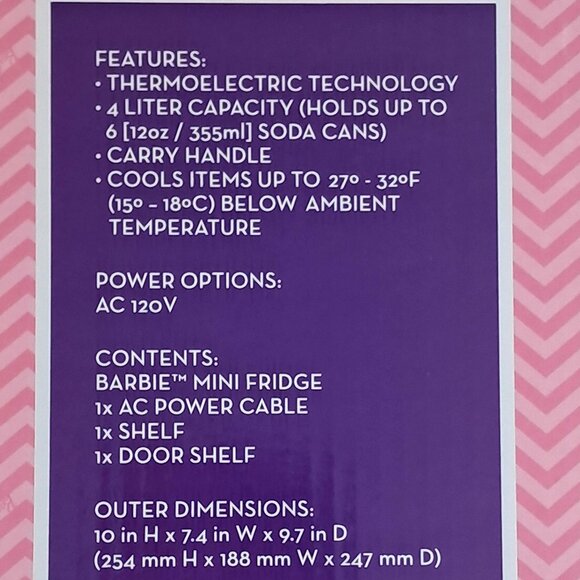 Barbie Mini Fridge  Thermoelectric Cooler. Brand New with Tag, in a Box - Picture 8 of 17